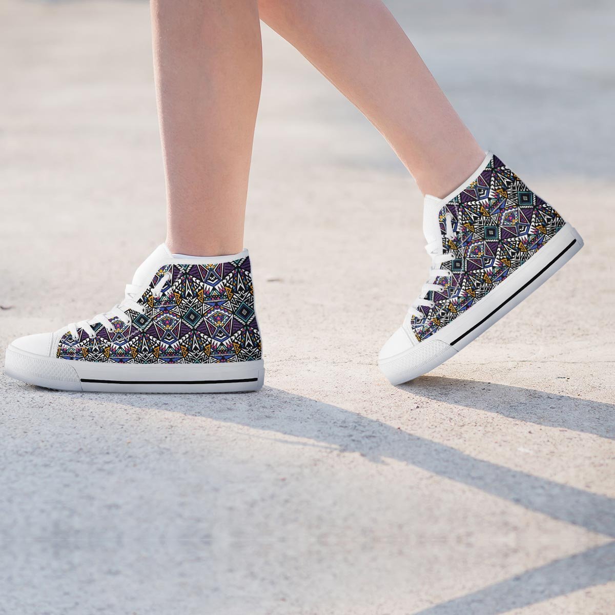 Neon Indian Aztec Triangles Abstract Geometric Art Women's High Top Shoes-grizzshop