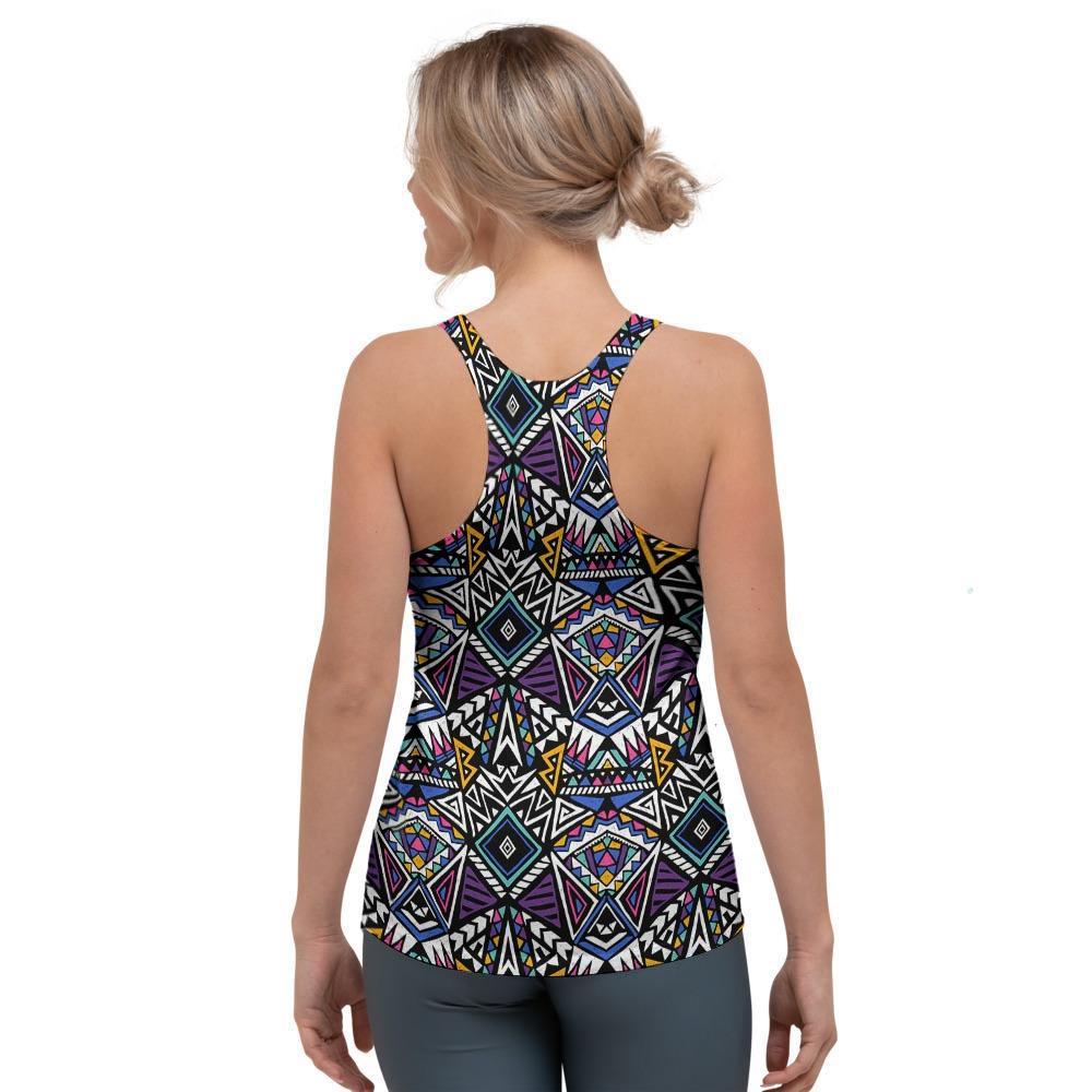 Neon Indian Aztec Triangles Abstract Geometric Art Women's Racerback Tank Top-grizzshop