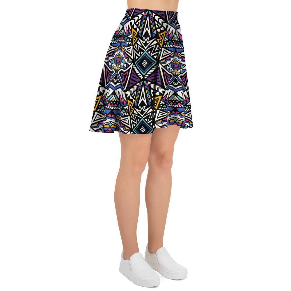 Neon Indian Aztec Triangles Abstract Geometric Art Women's Skirt-grizzshop