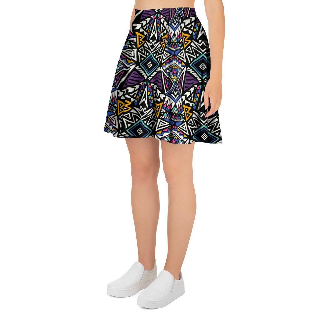 Neon Indian Aztec Triangles Abstract Geometric Art Women's Skirt-grizzshop
