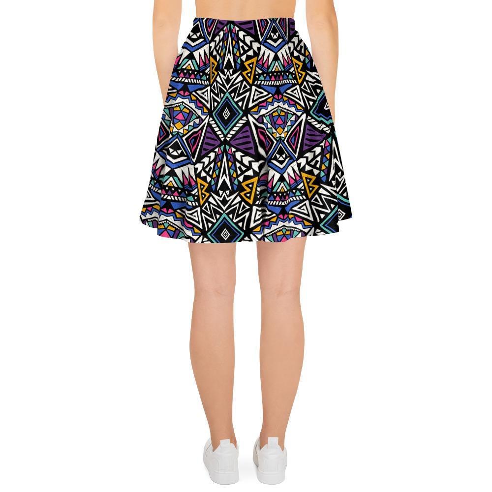 Neon Indian Aztec Triangles Abstract Geometric Art Women's Skirt-grizzshop