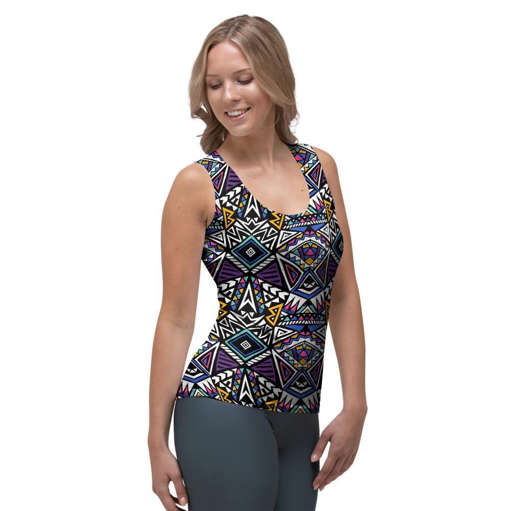 Neon Indian Aztec Triangles Abstract Geometric Art Women's Tank Top-grizzshop