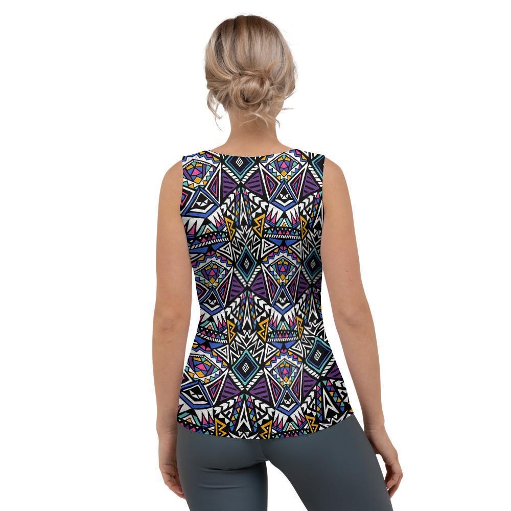 Neon Indian Aztec Triangles Abstract Geometric Art Women's Tank Top-grizzshop