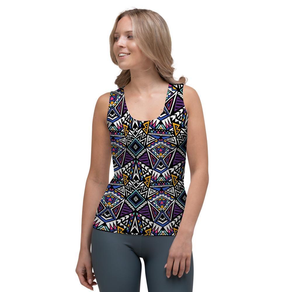 Neon Indian Aztec Triangles Abstract Geometric Art Women's Tank Top-grizzshop