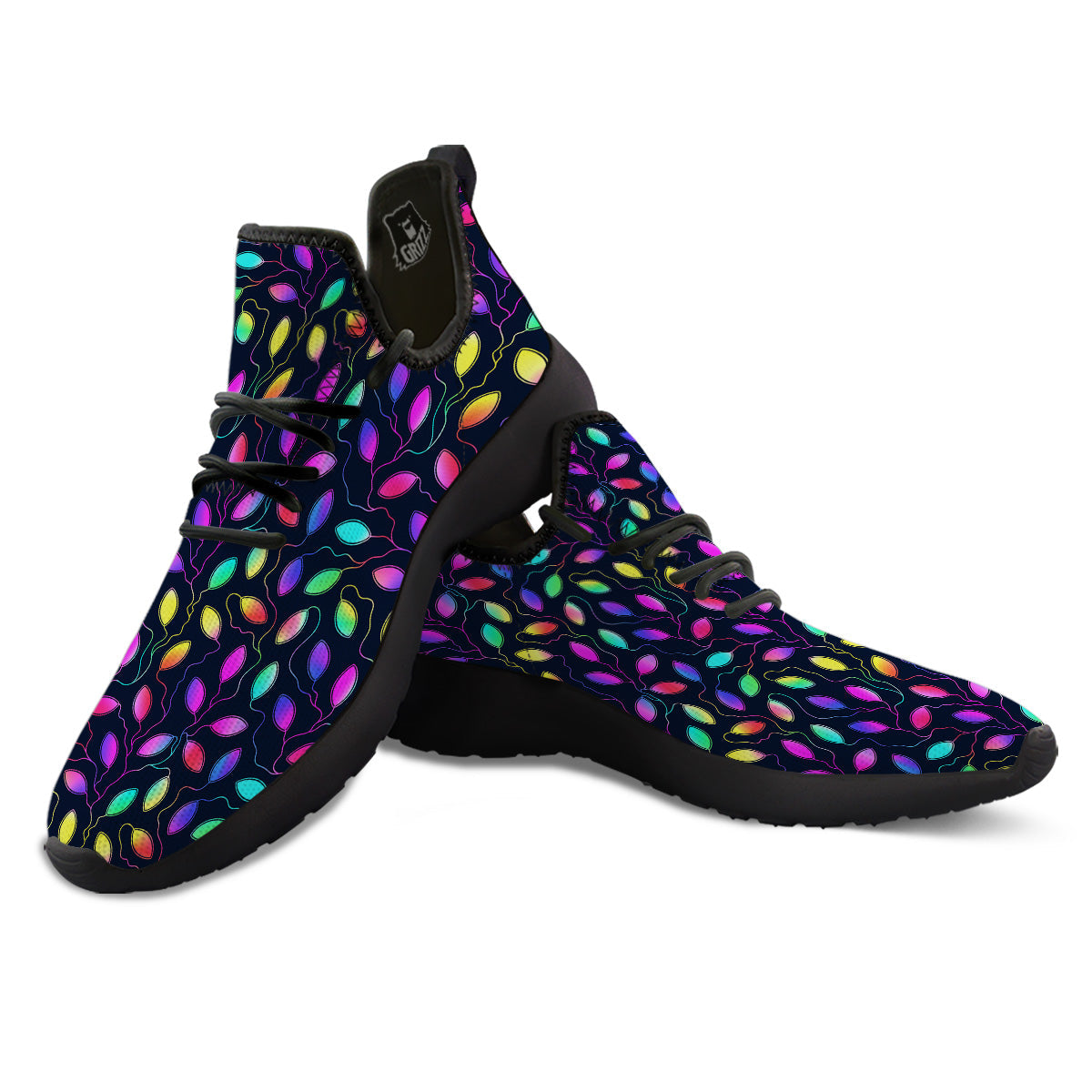 Neon Leaf Print Pattern Black Athletic Shoes-grizzshop