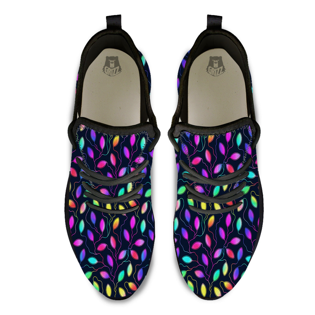 Neon Leaf Print Pattern Black Athletic Shoes-grizzshop