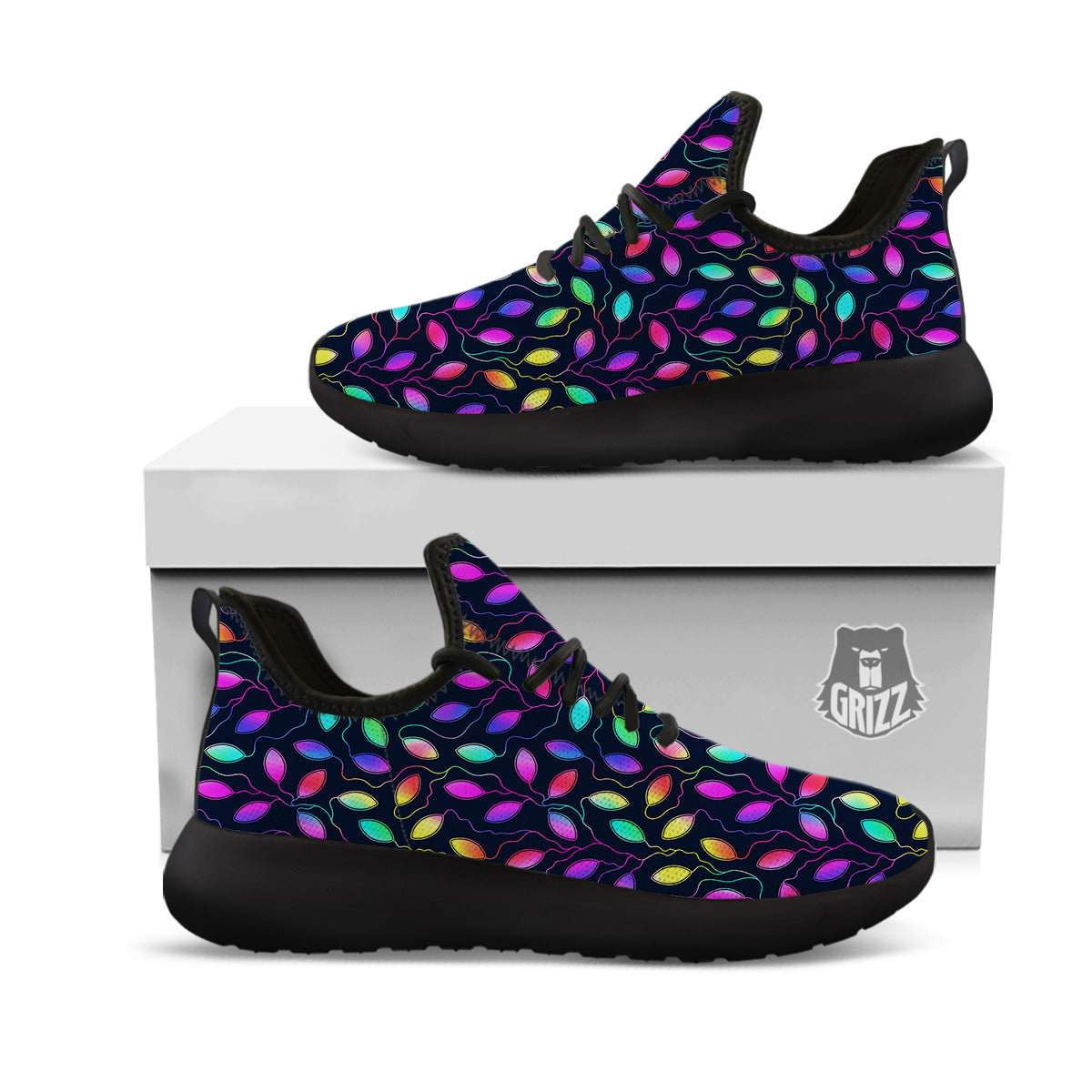 Neon Leaf Print Pattern Black Athletic Shoes-grizzshop