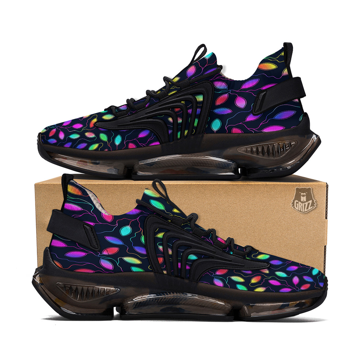 Neon Leaf Print Pattern Black Gym Shoes-grizzshop