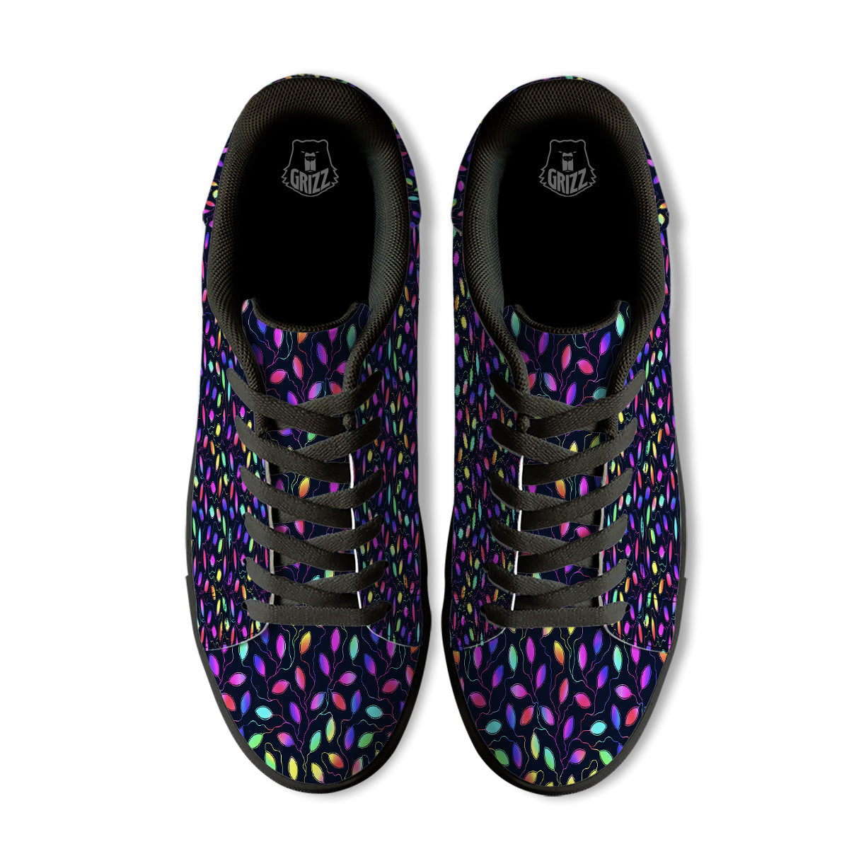 Neon Leaf Print Pattern Black Low Top Sneakers-grizzshop