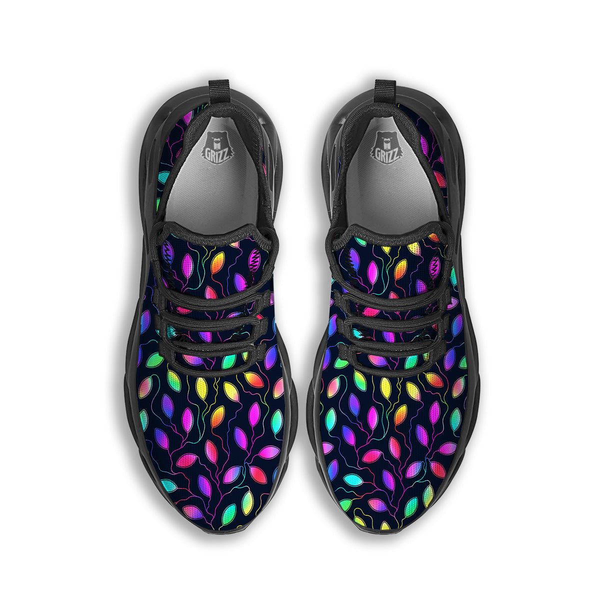 Neon Leaf Print Pattern Black Running Shoes-grizzshop