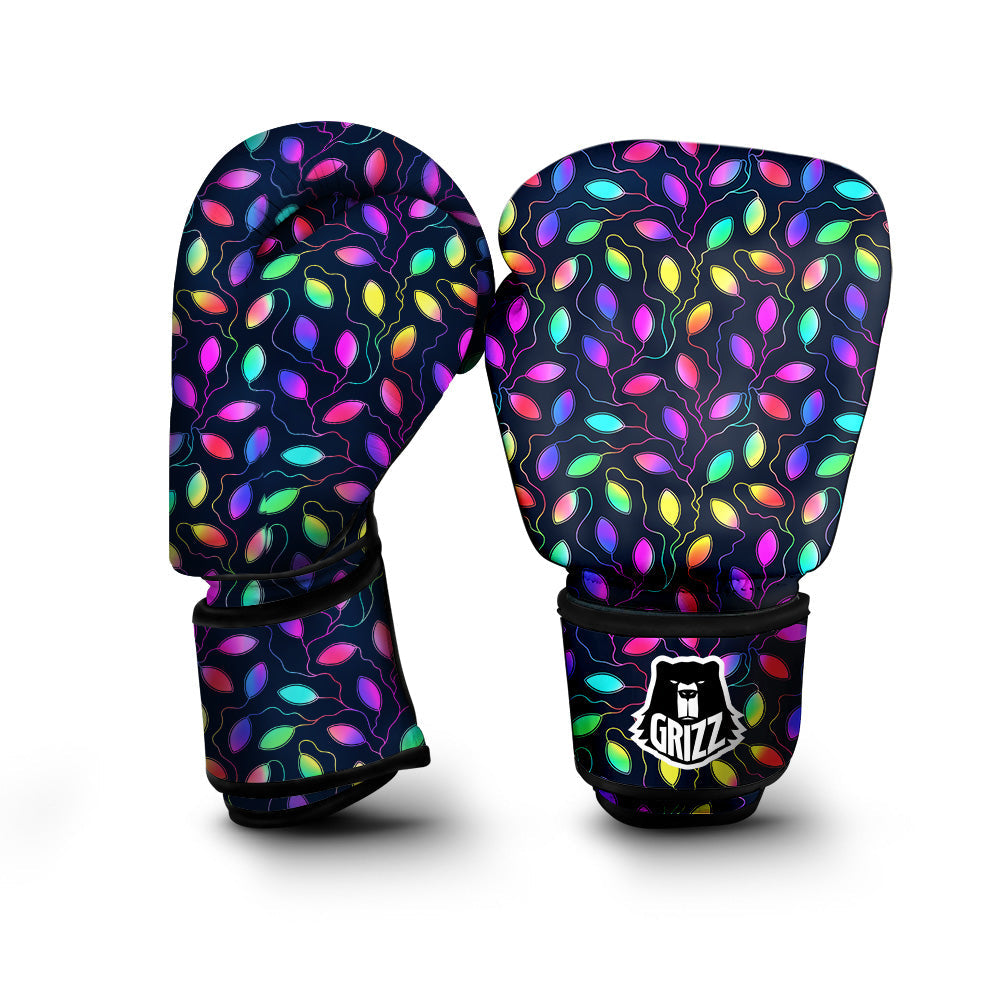 Neon Leaf Print Pattern Boxing Gloves-grizzshop