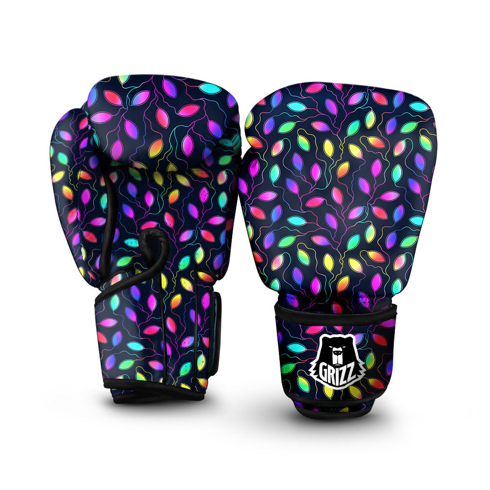Neon Leaf Print Pattern Boxing Gloves-grizzshop