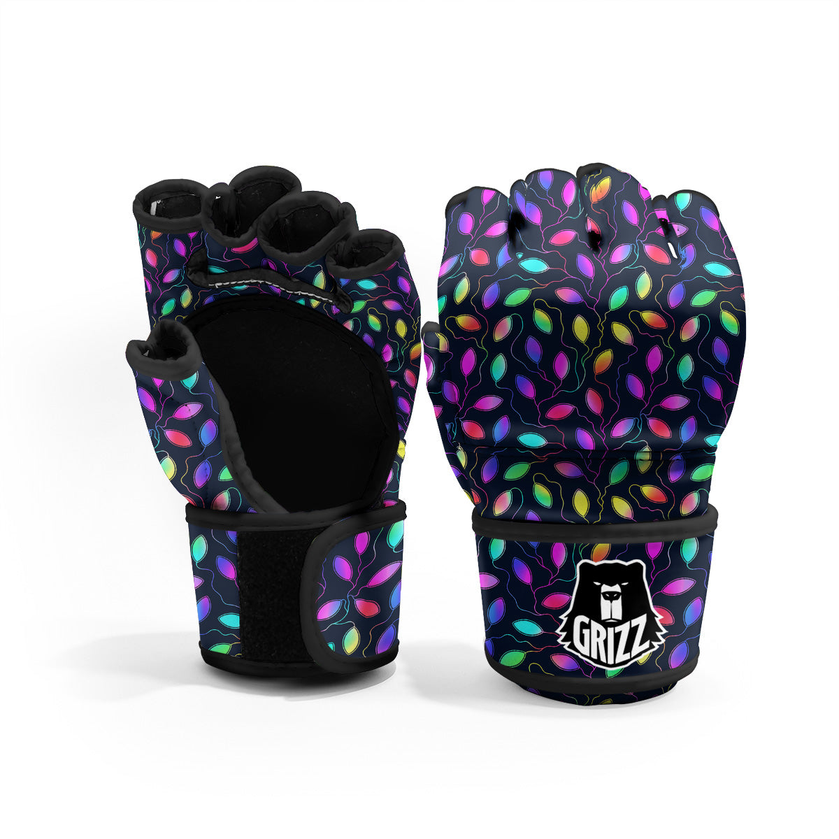 Neon Leaf Print Pattern MMA Gloves-grizzshop