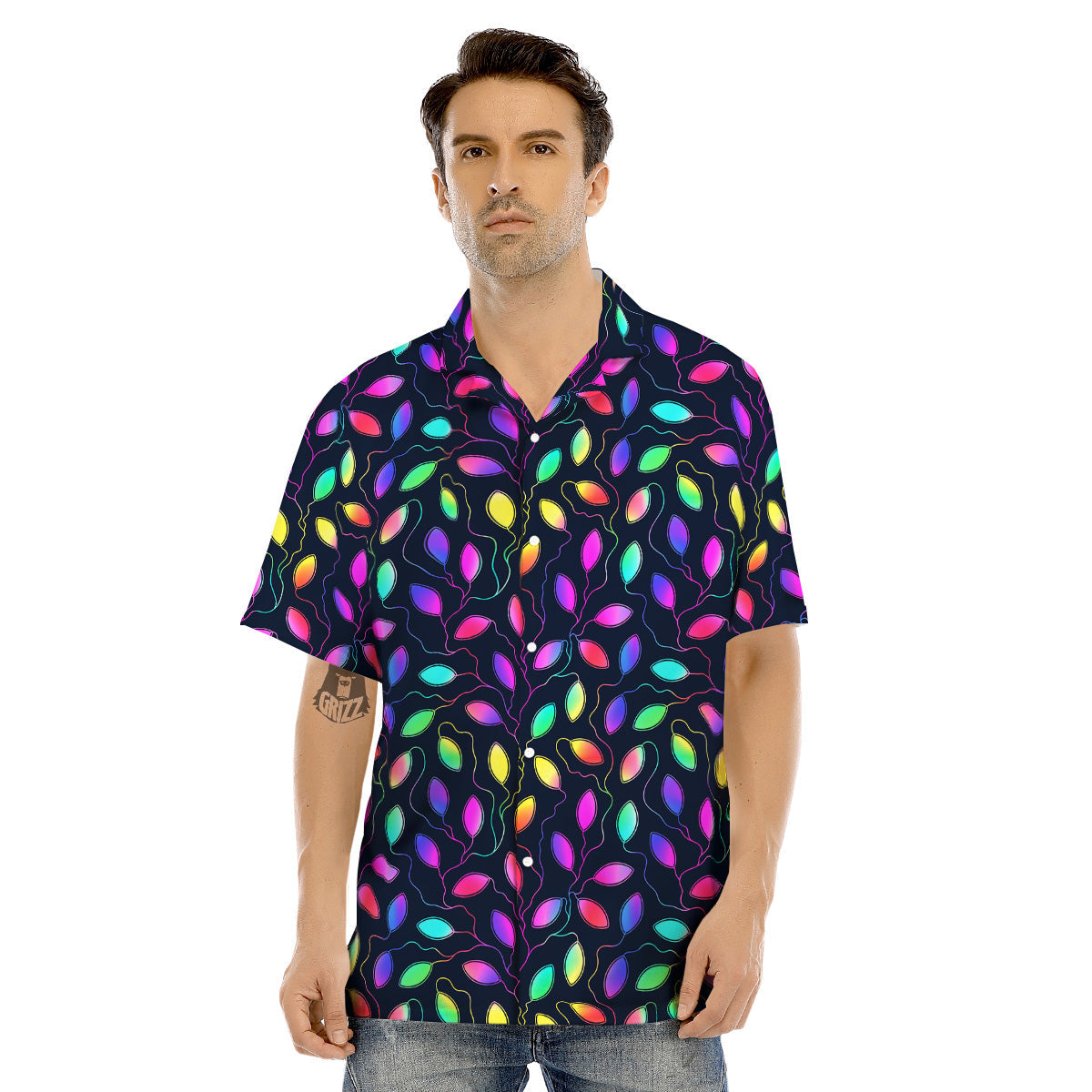 Neon Leaf Print Pattern Men's Hawaiian Shirt-grizzshop