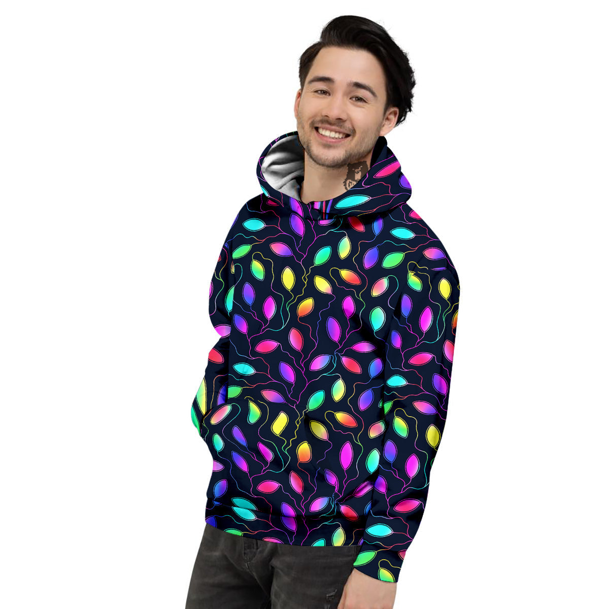 Neon Leaf Print Pattern Men's Hoodie-grizzshop