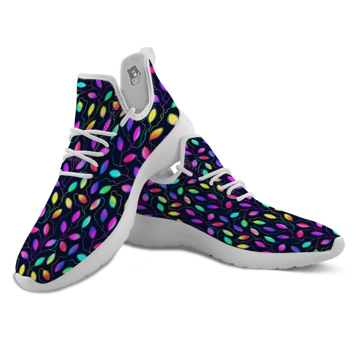 Neon Leaf Print Pattern White Athletic Shoes-grizzshop