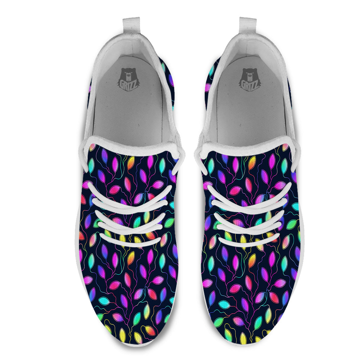 Neon Leaf Print Pattern White Athletic Shoes-grizzshop