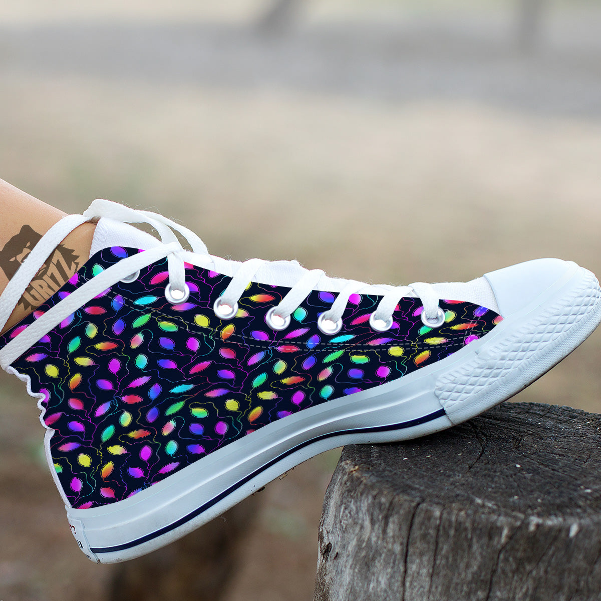 Neon Leaf Print Pattern White High Top Shoes-grizzshop