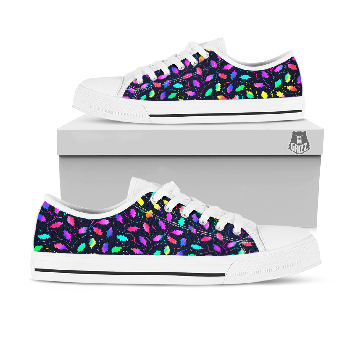 Neon Leaf Print Pattern White Low Top Shoes-grizzshop
