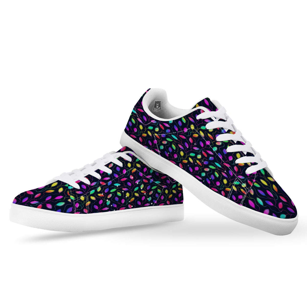 Neon Leaf Print Pattern White Low Top Sneakers-grizzshop