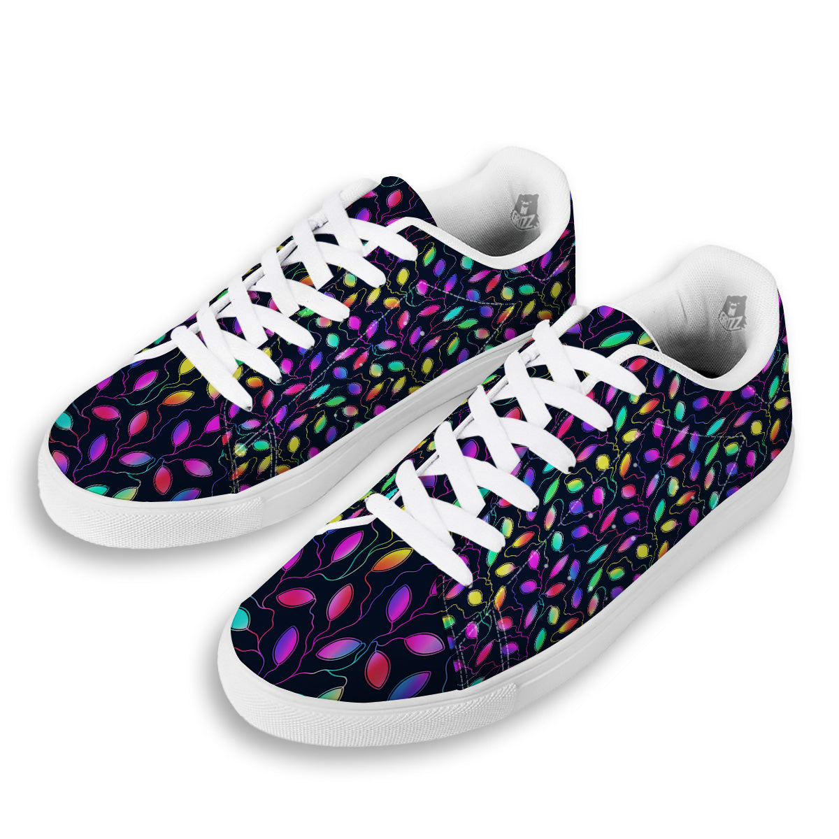 Neon Leaf Print Pattern White Low Top Sneakers-grizzshop