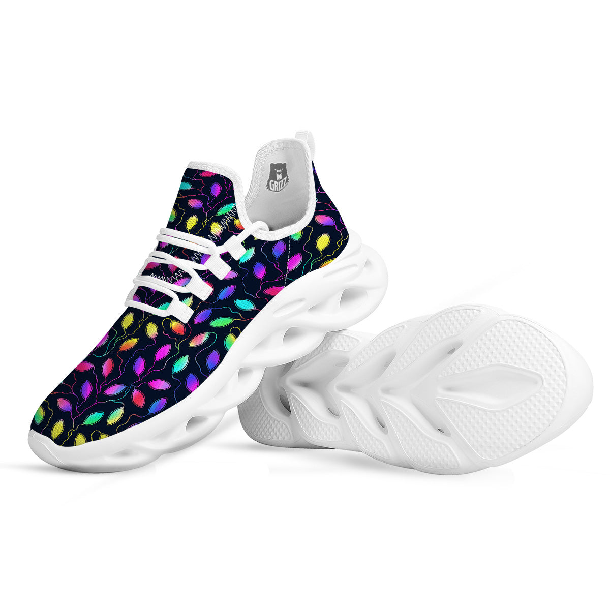 Neon Leaf Print Pattern White Running Shoes-grizzshop