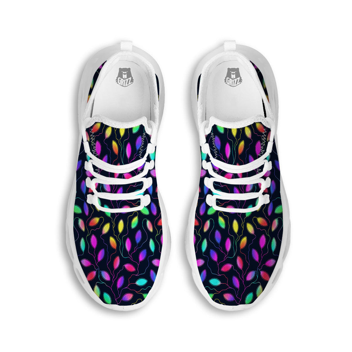 Neon Leaf Print Pattern White Running Shoes-grizzshop