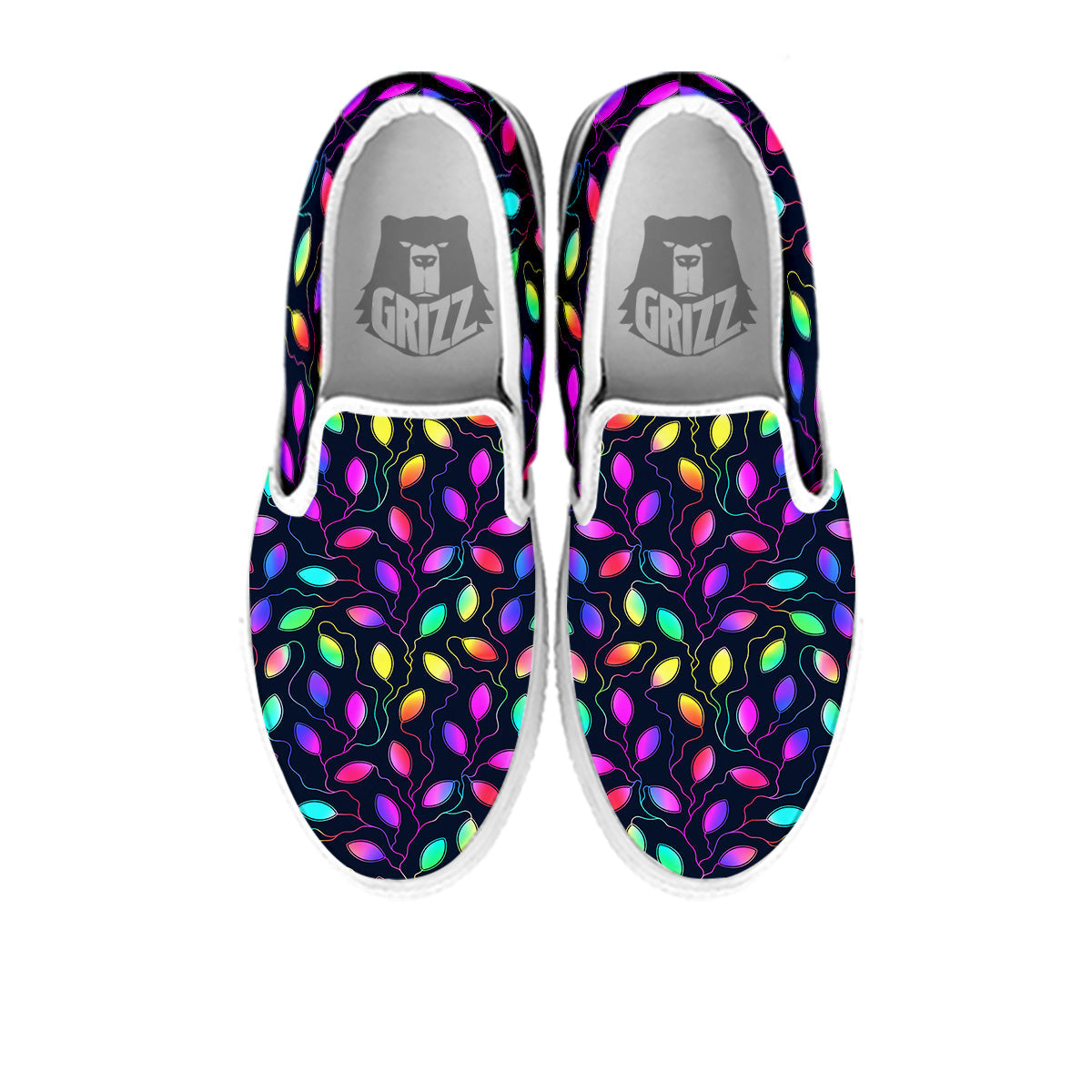 Neon Leaf Print Pattern White Slip On Shoes-grizzshop