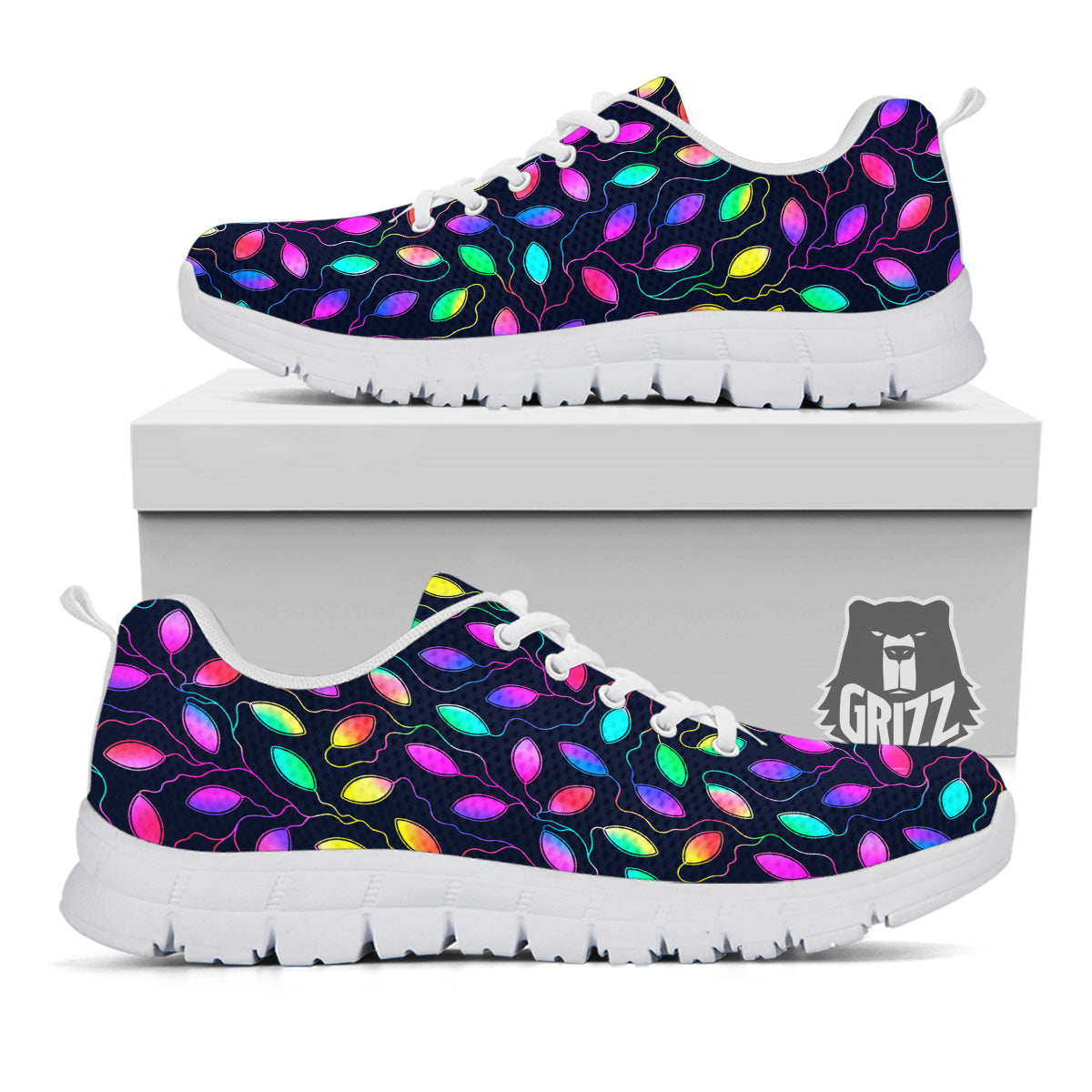 Neon Leaf Print Pattern White Sneaker-grizzshop