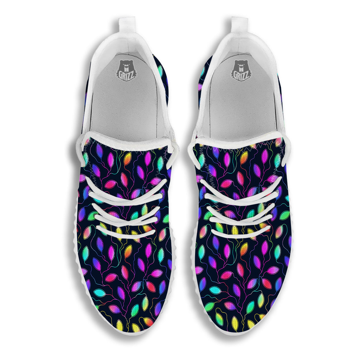 Neon Leaf Print Pattern White Walking Shoes-grizzshop