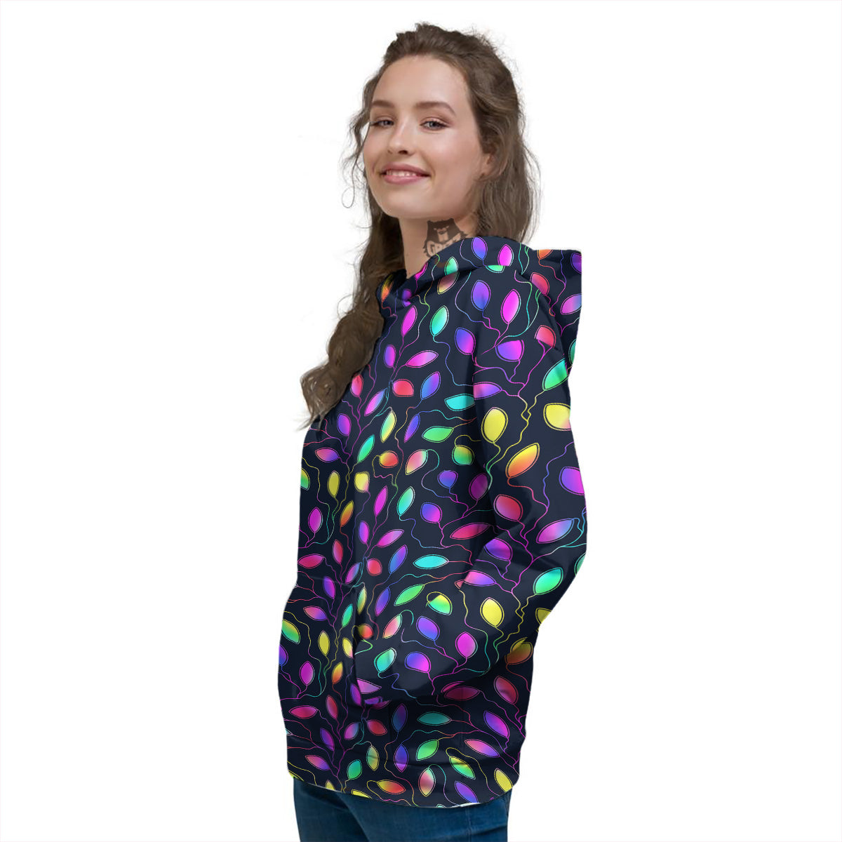 Neon Leaf Print Pattern Women's Hoodie-grizzshop