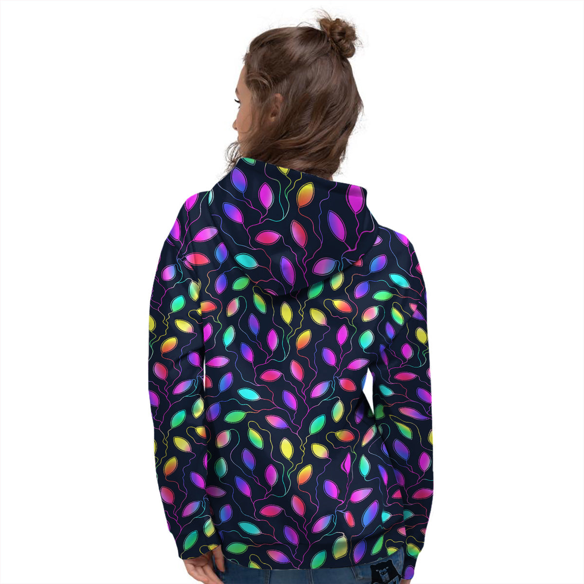 Neon Leaf Print Pattern Women's Hoodie-grizzshop