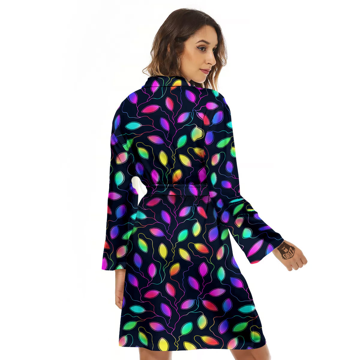 Neon Leaf Print Pattern Women's Robe-grizzshop