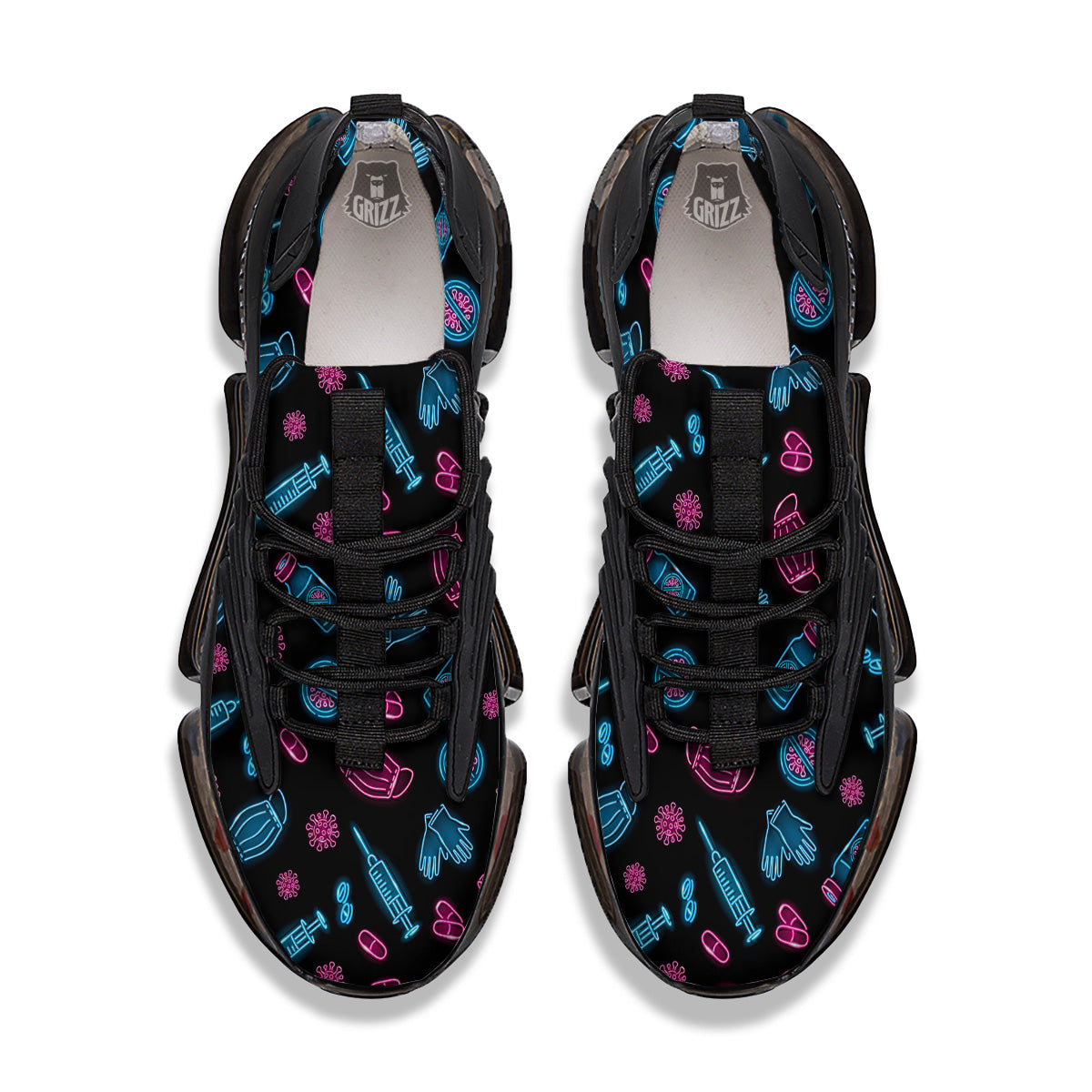 Neon Medical Equipment Print Pattern Black Gym Shoes-grizzshop