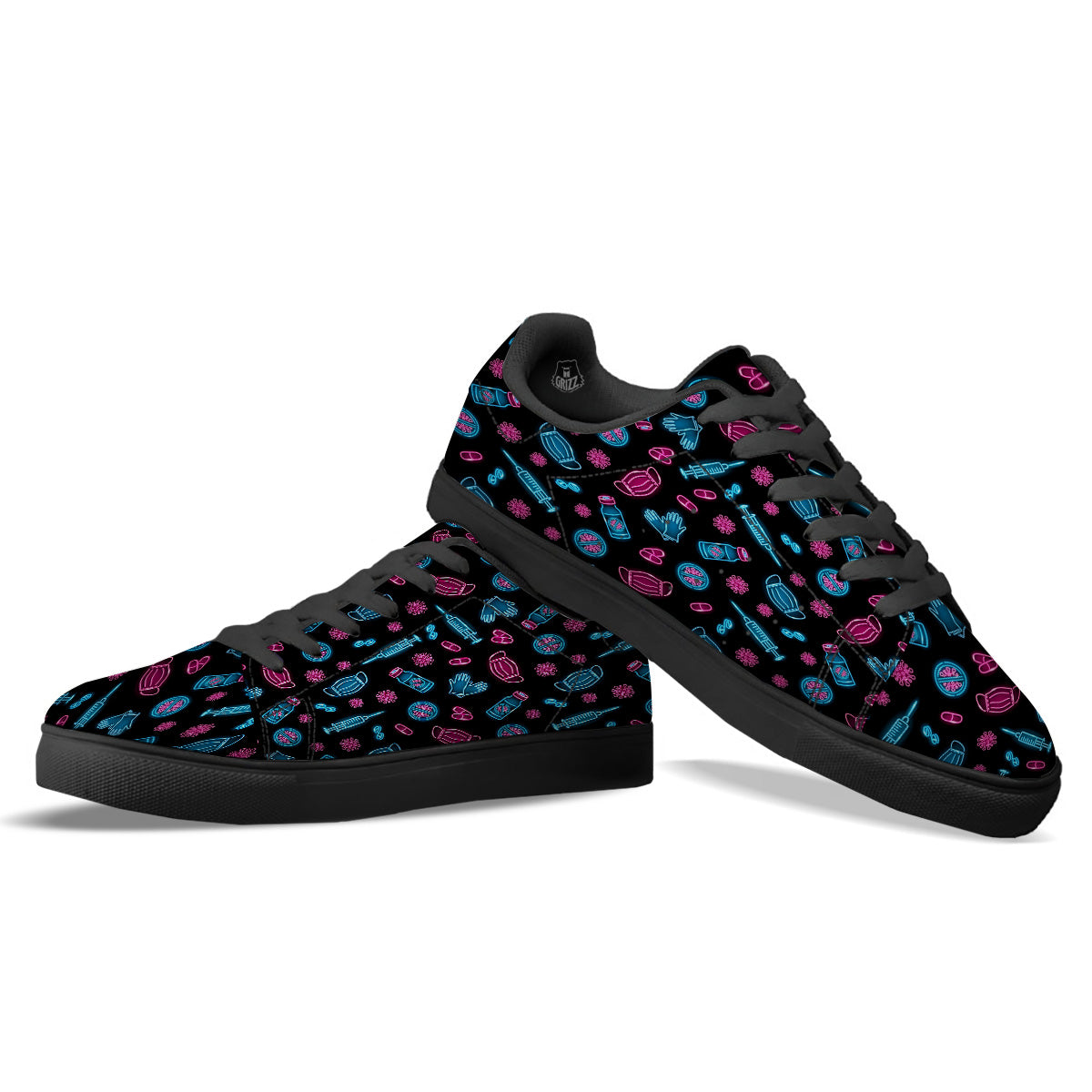 Neon Medical Equipment Print Pattern Black Low Top Sneakers-grizzshop