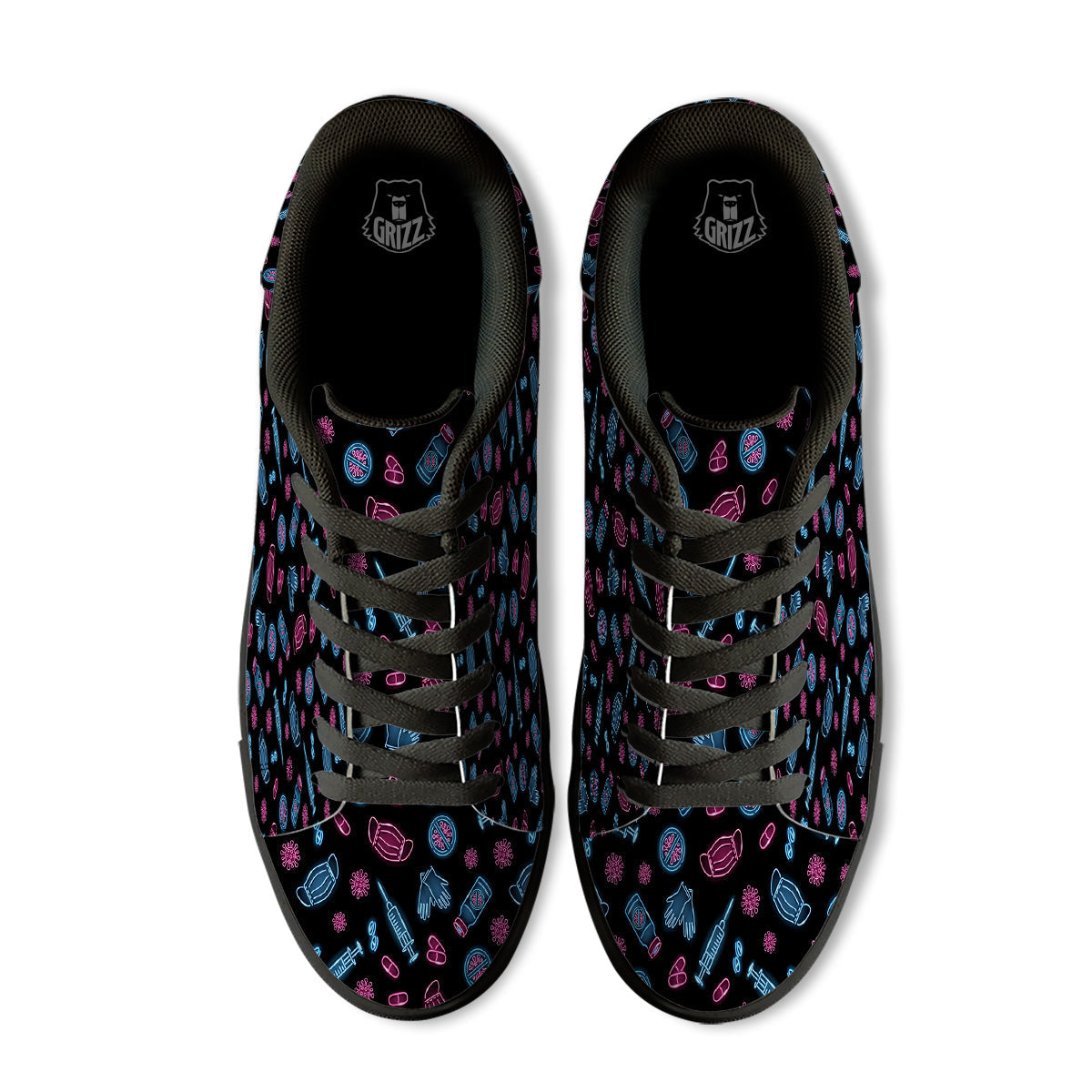 Neon Medical Equipment Print Pattern Black Low Top Sneakers-grizzshop