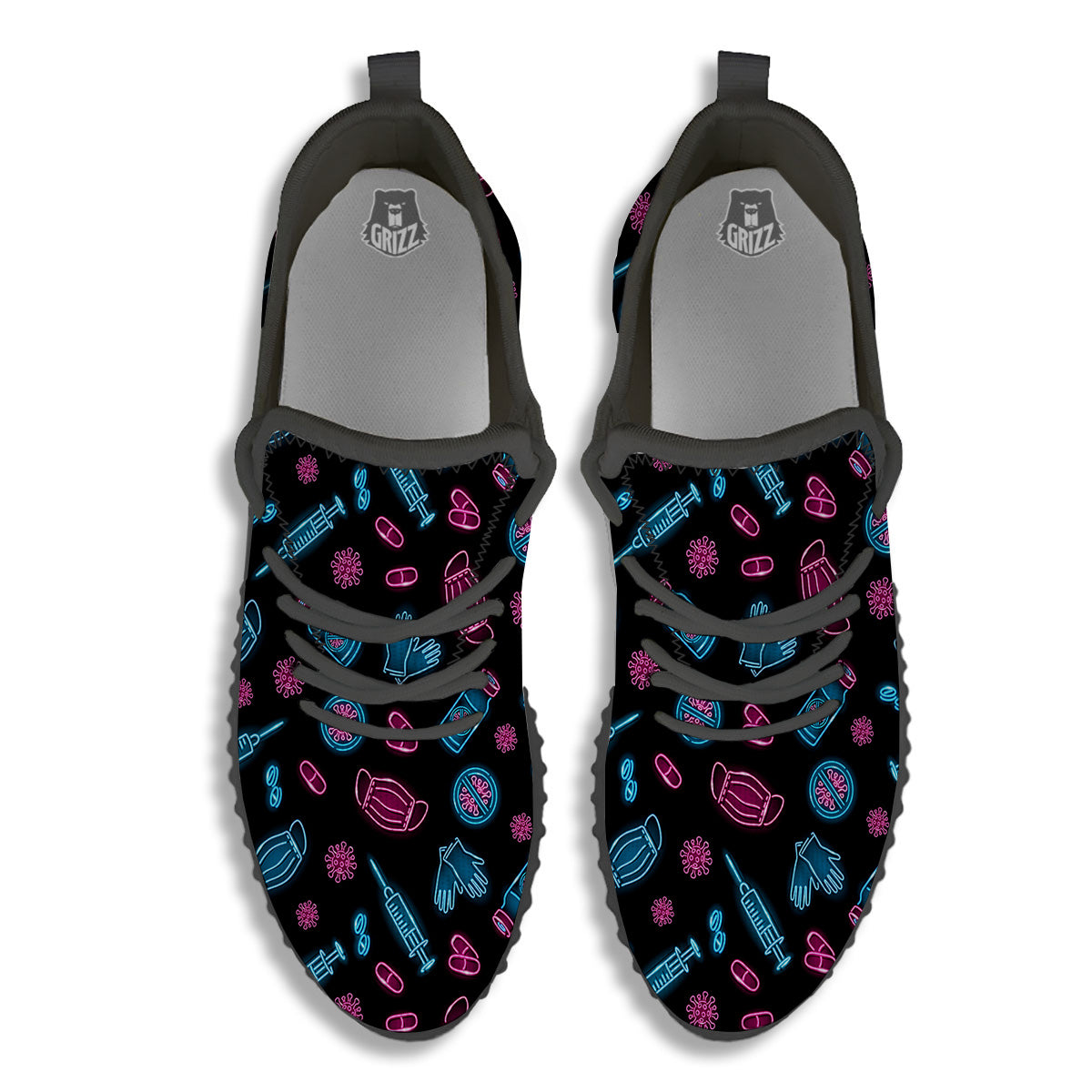 Neon Medical Equipment Print Pattern Black Walking Shoes-grizzshop
