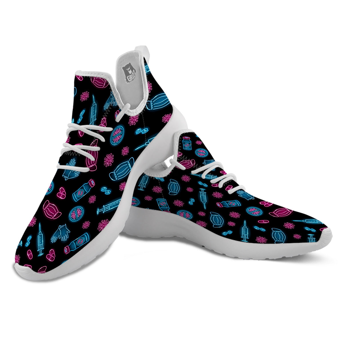 Neon Medical Equipment Print Pattern White Athletic Shoes-grizzshop