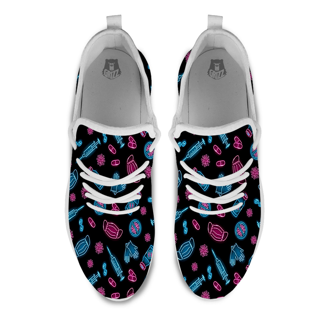 Neon Medical Equipment Print Pattern White Athletic Shoes-grizzshop
