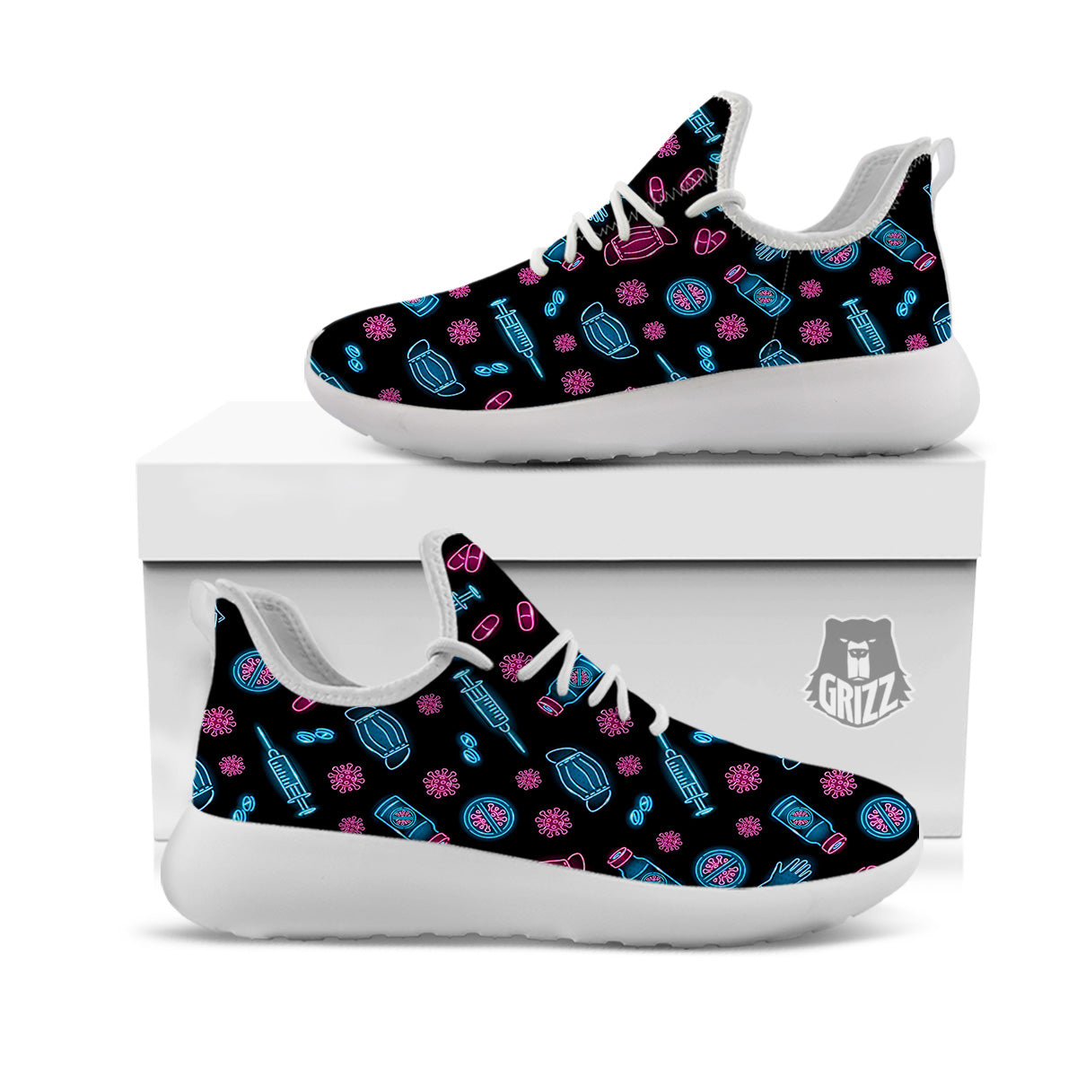 Neon Medical Equipment Print Pattern White Athletic Shoes-grizzshop