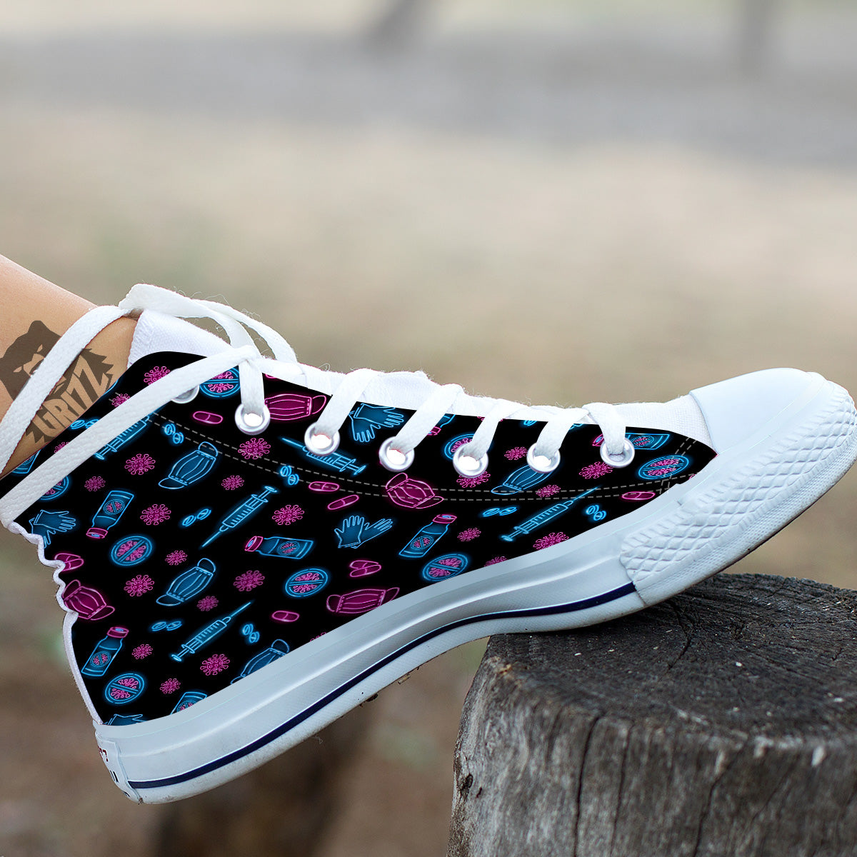 Neon Medical Equipment Print Pattern White High Top Shoes-grizzshop