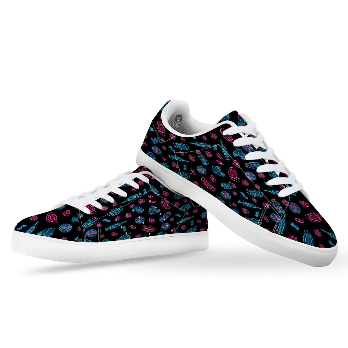 Neon Medical Equipment Print Pattern White Low Top Sneakers-grizzshop