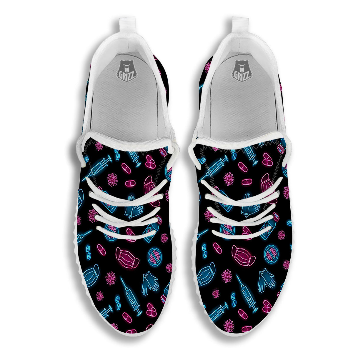 Neon Medical Equipment Print Pattern White Walking Shoes-grizzshop