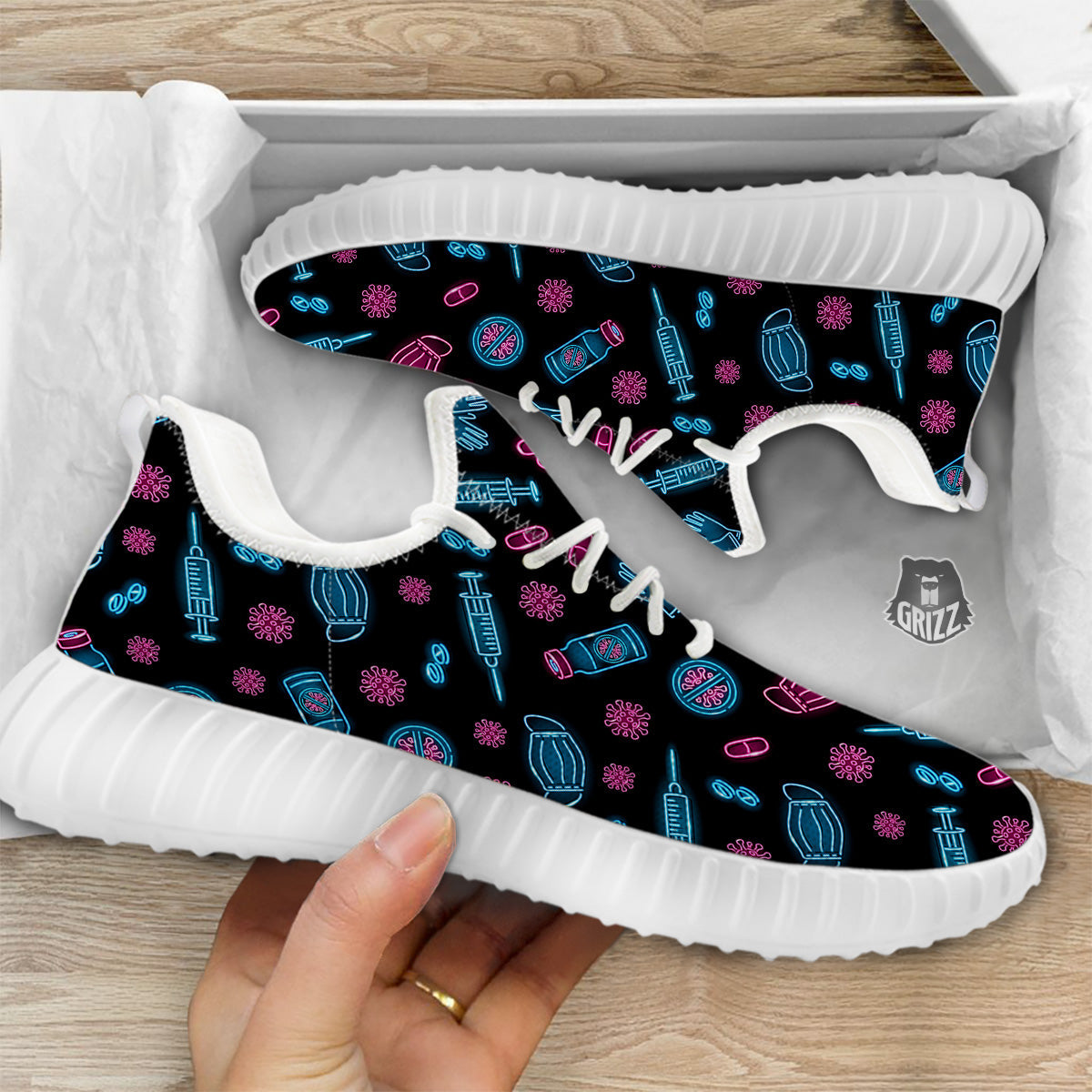 Neon Medical Equipment Print Pattern White Walking Shoes-grizzshop