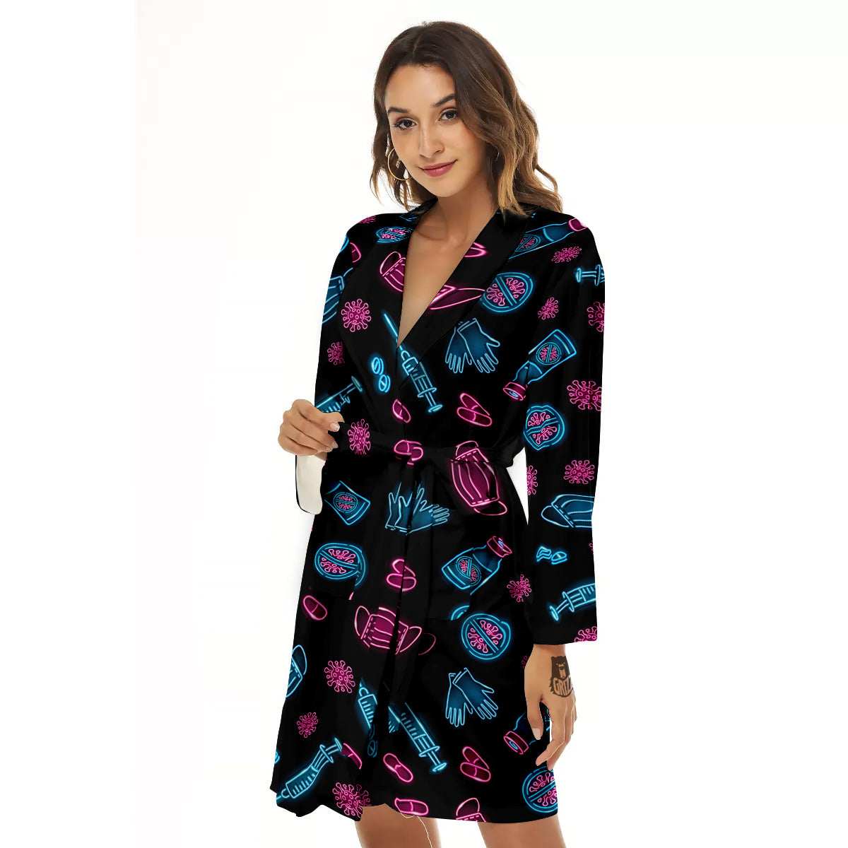Neon Medical Equipment Print Pattern Women's Robe-grizzshop