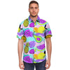 Neon Mix Fruit Pineapple Hawaiian Print Men's Short Sleeve Shirt-grizzshop