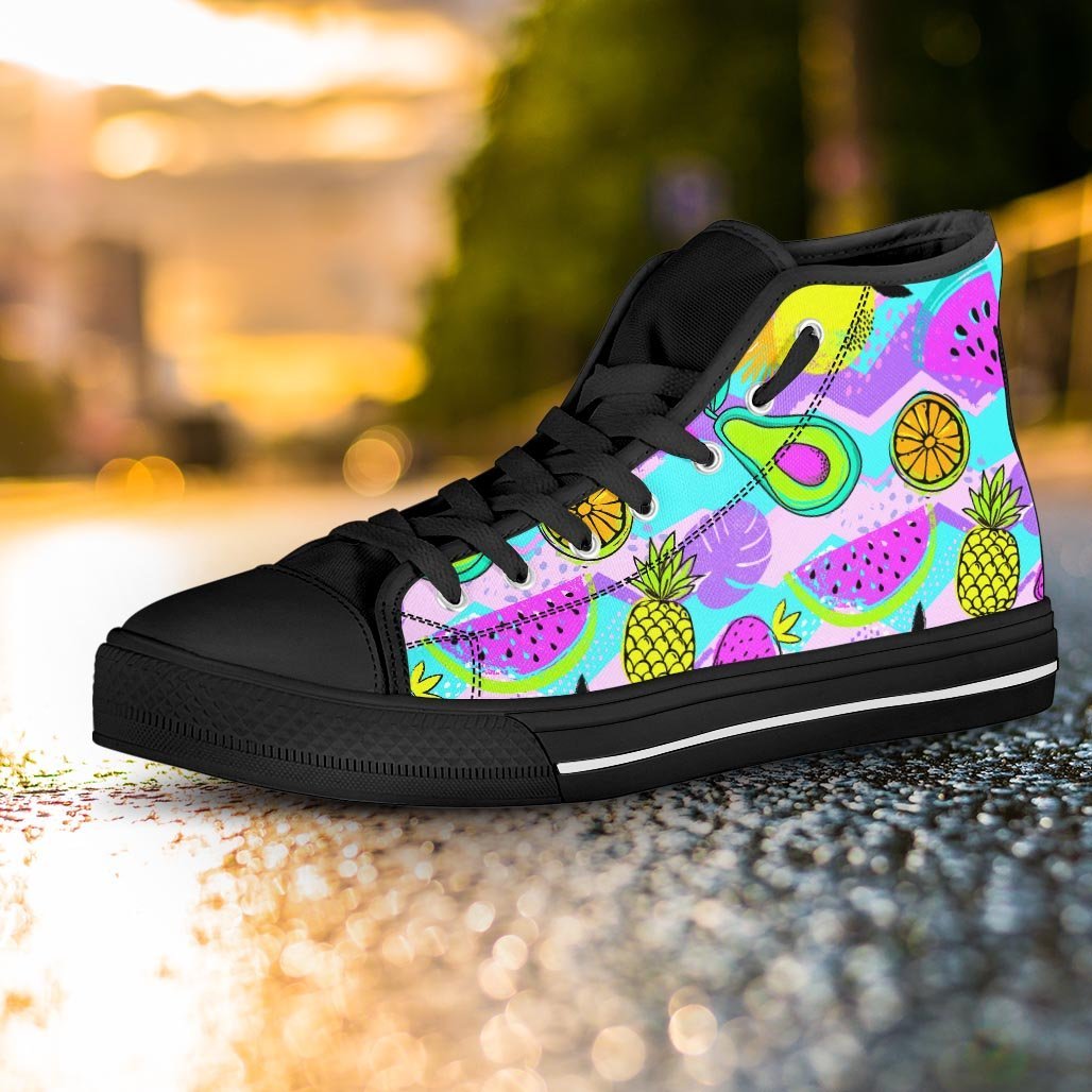 Neon Mix Fruit Pineapple Hawaiian Print Women's High Top Shoes-grizzshop