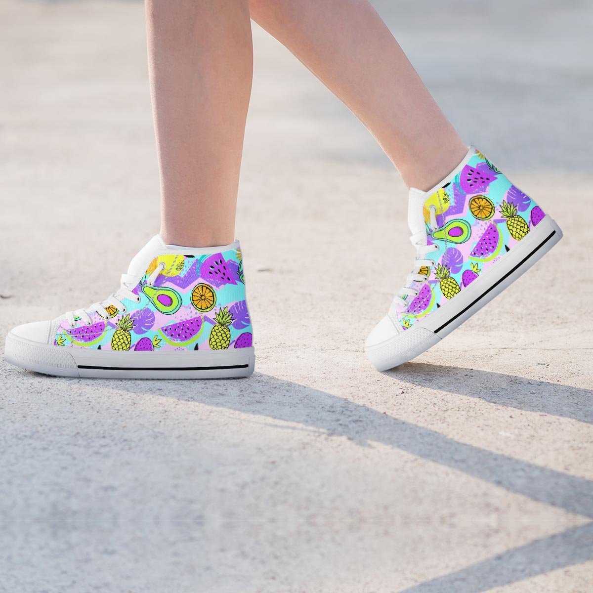 Neon Mix Fruit Pineapple Hawaiian Print Women's High Top Shoes-grizzshop