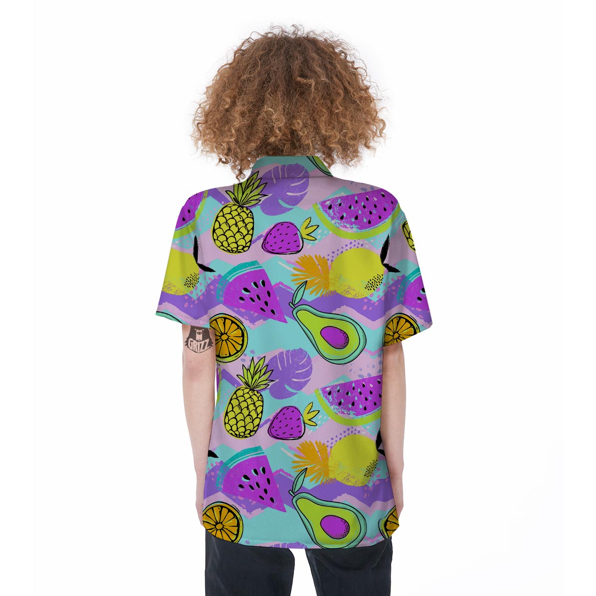 Neon Mix Fruit Pineapple Hawaiian Print Women's Short Sleeve Shirts-grizzshop
