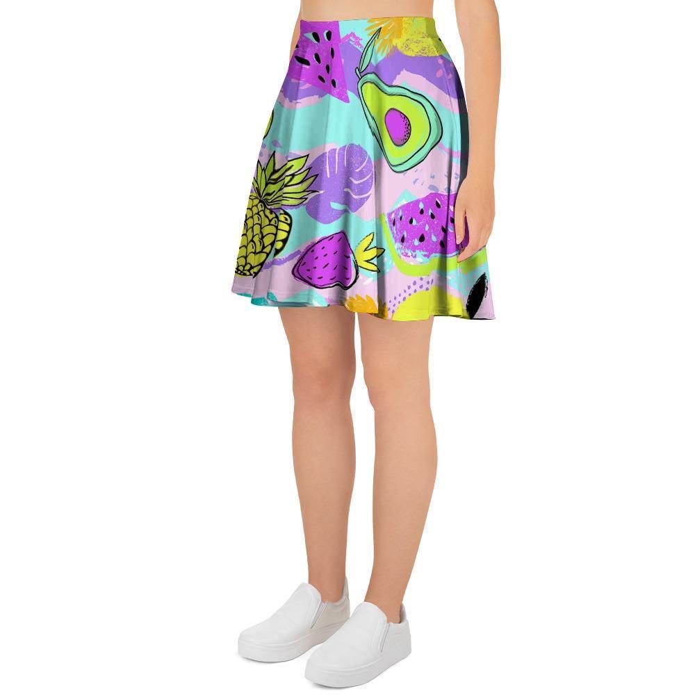 Neon Mix Fruit Pineapple Hawaiian Print Women's Skirt-grizzshop